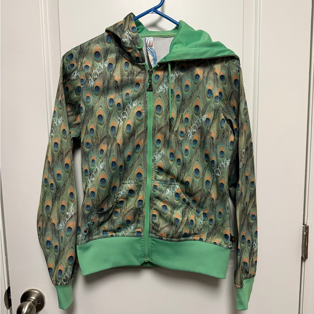 Akademiks VINTAGE Green Peacock Feather Print Zip Hoodie